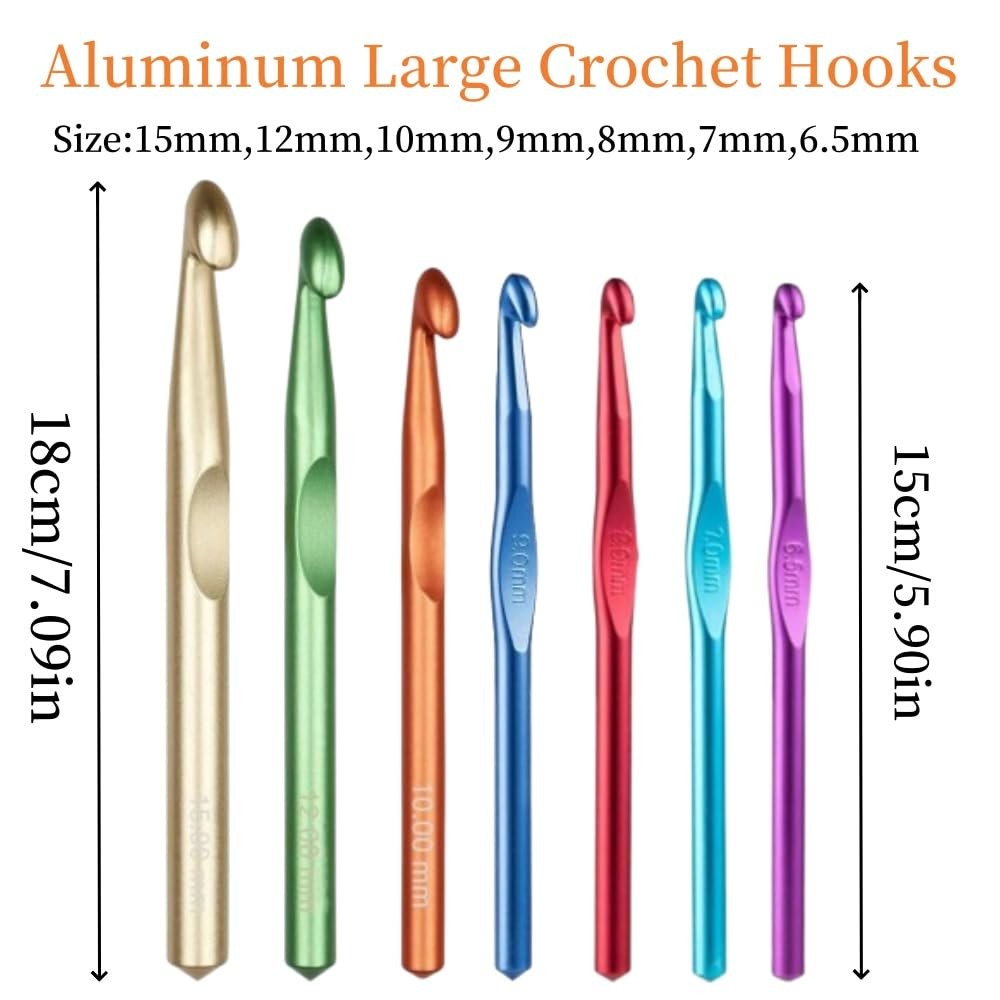 Large Crochet Hooks,15mm 12mm 15mm, 12mm, 10mm, 9mm, 8mm, 7mm, 6.5mm, Yellow