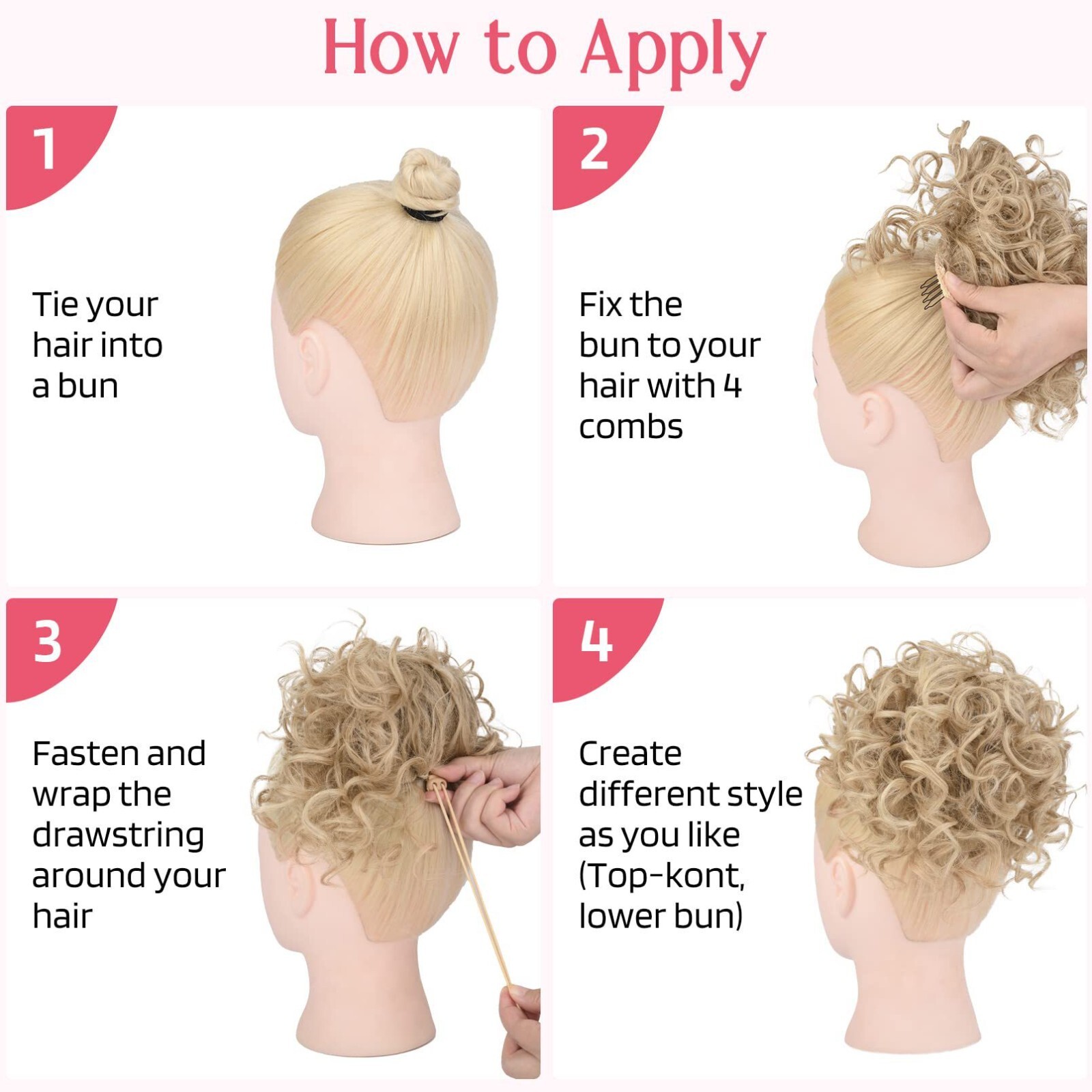 Messy Curly Hair Bun Updo Clip in Hairpiece Chignons Drawstring Hair Extensions