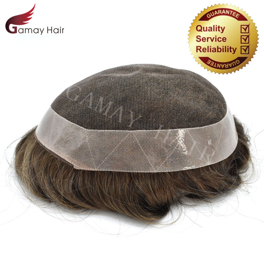Mens Toupee French Lace Breathable Natural Human Hair piece Real Knots Wigs D7-5