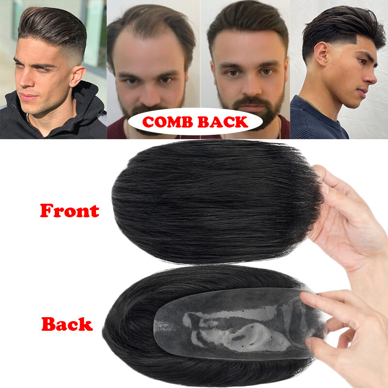 Real Remy Human Hair Piece Toupee for Men Thin Skin PU Buzz Cut Hairpiece Wig