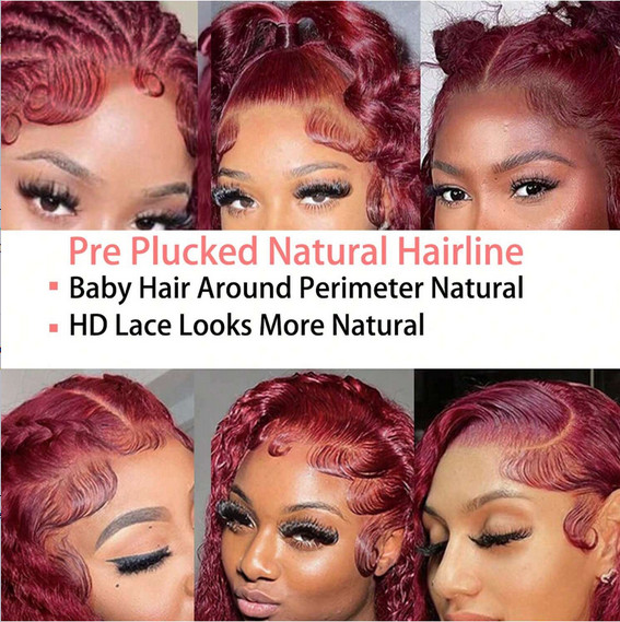 Burgundy 99J 200% Density Human Hair 5×5 Water Wave Transparent Lace Wigs