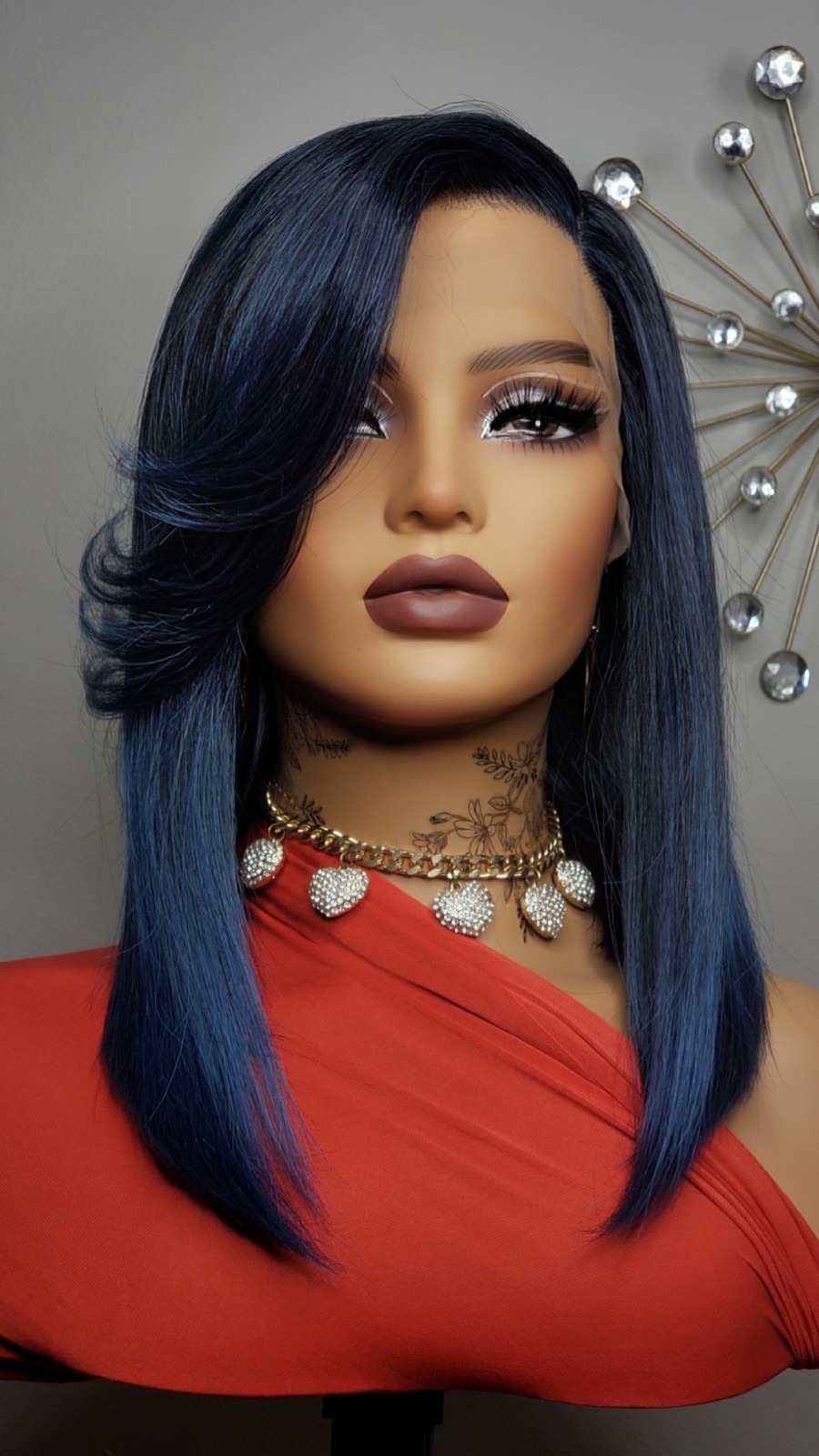 New Jade Blue Straight Bob Side Bangs Style Lace Front Wig Women Fashion Hair