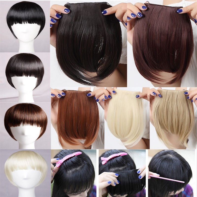 Clip in Bangs Fake Hair Extension False Hair Piece Clip on Front Neat Bang lk