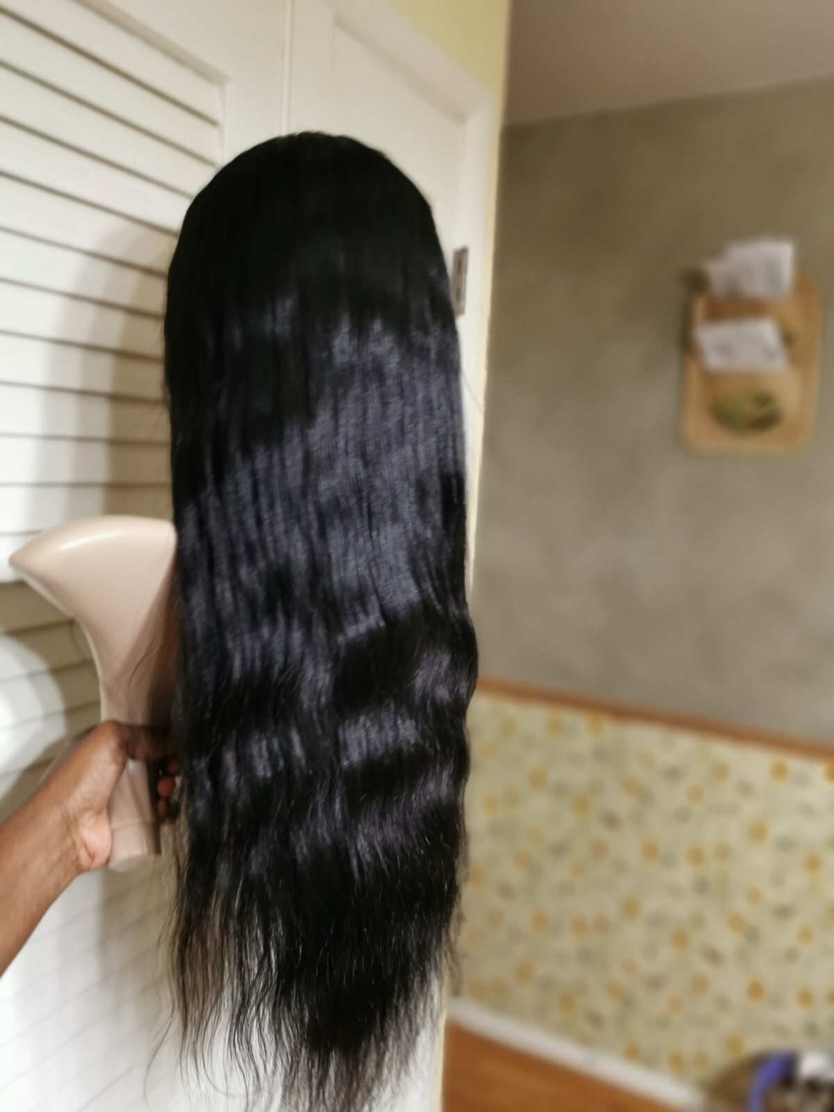 New Custom High Quality 28” 360 Lace Straight Human Hair Wig 1B