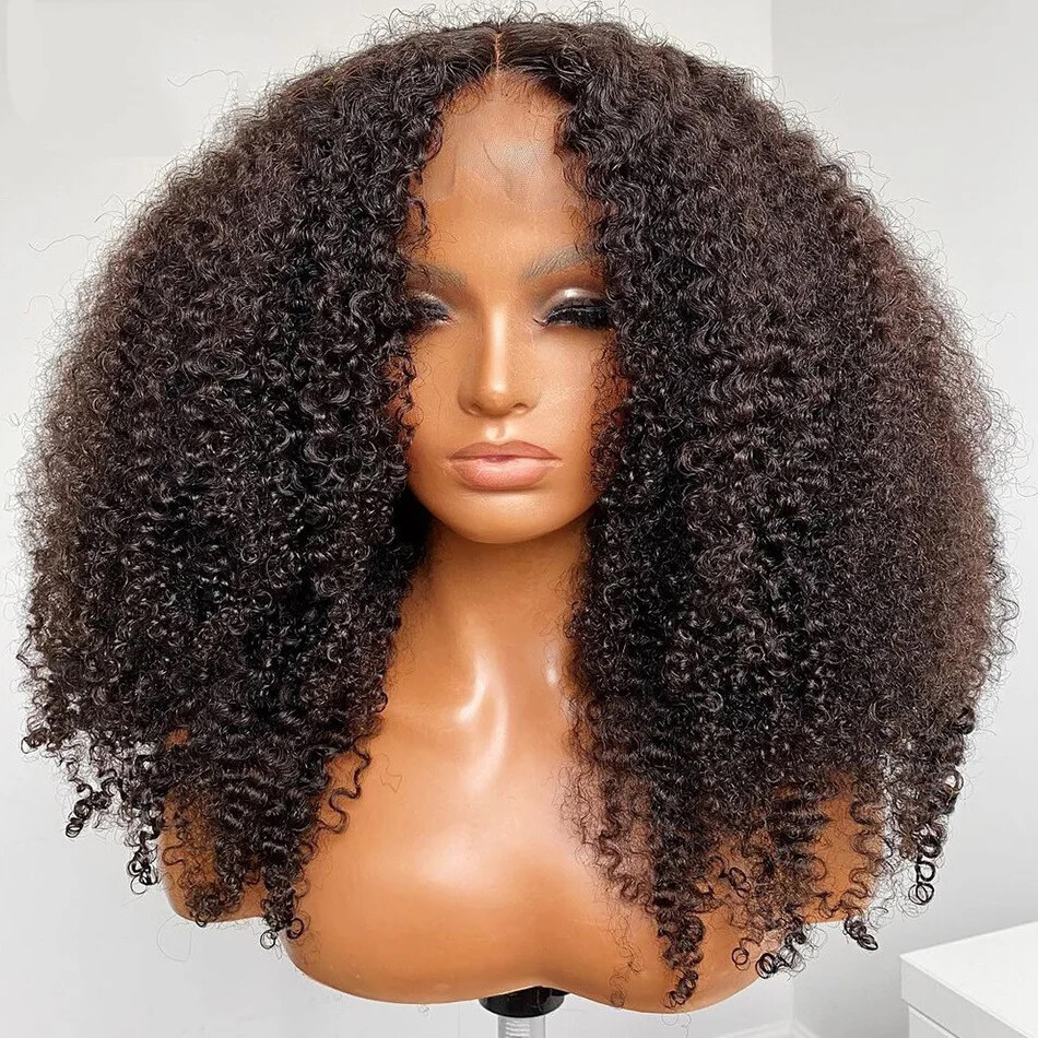 Glueless 13×6 Lace Frontal Wig 4B 4C Afro Kinky Curly Human Hair Pre Plucked