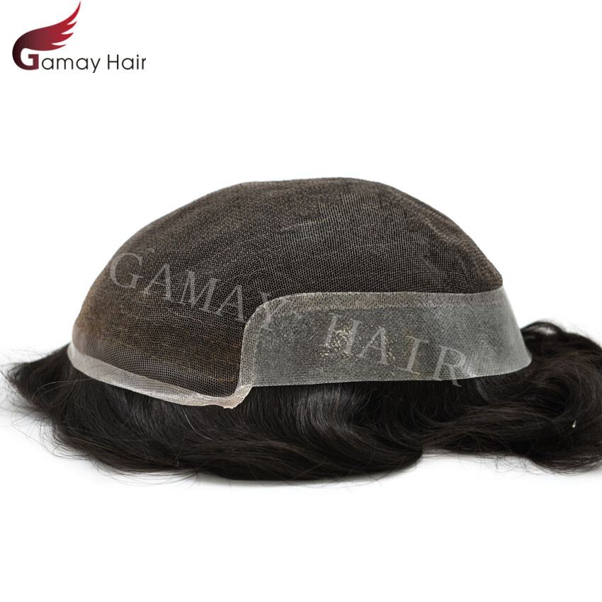 French Lace Front Mens Toupee Hairpiece Poly Skin Pu Hair Replacement System Wig