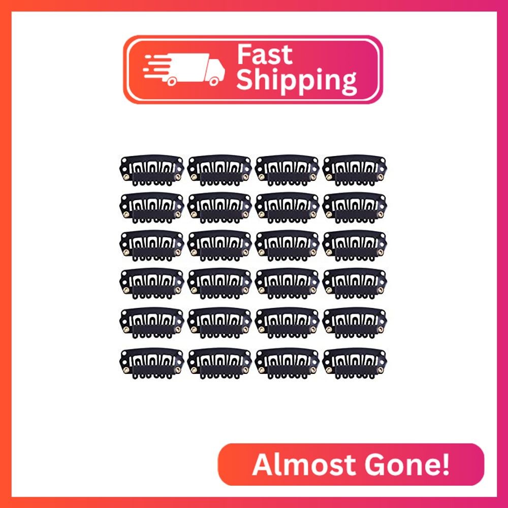 YANTAISIYU 24 Pcs/Lot 28mm 6-Teeth Black Metal Clips with Rubber U-Shape Snap Cl