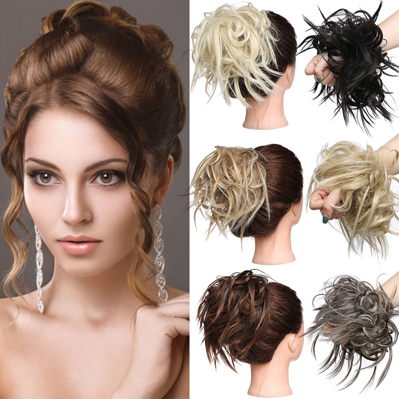 Straight Messy Bun Ponytail Scrunchie Elastic Real Thick Fake Hair Extensions LC