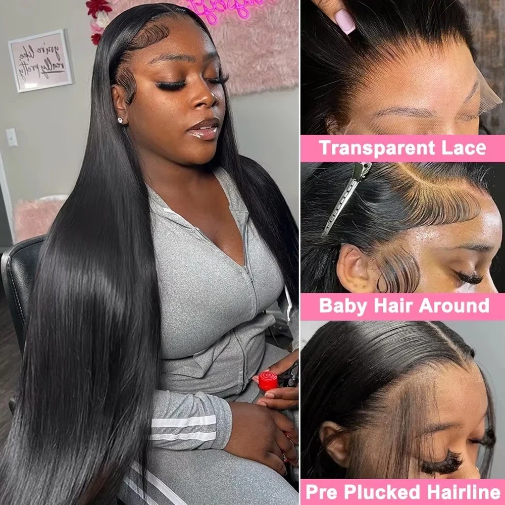 Straight Lace Front Wigs Human Hair 250% Density 13×4 Full Frontal Transparent