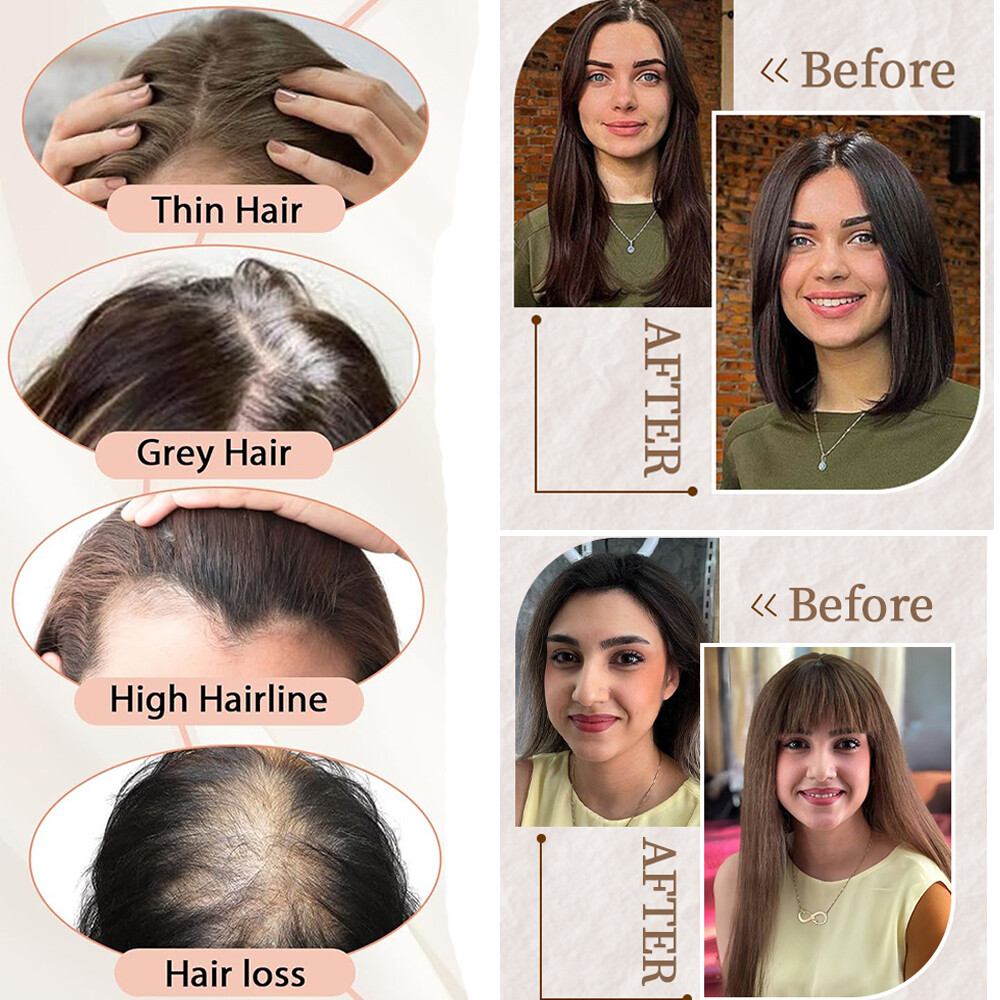 Women Topper Remy Human Hair Clip In Silk Lace Base Top Hairpiece Wigs Side Part