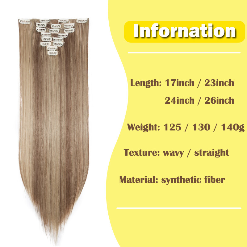 100% Real Natural Clip in Hair Extensions Full Head Thick 8Piece Long Wavy Ombre