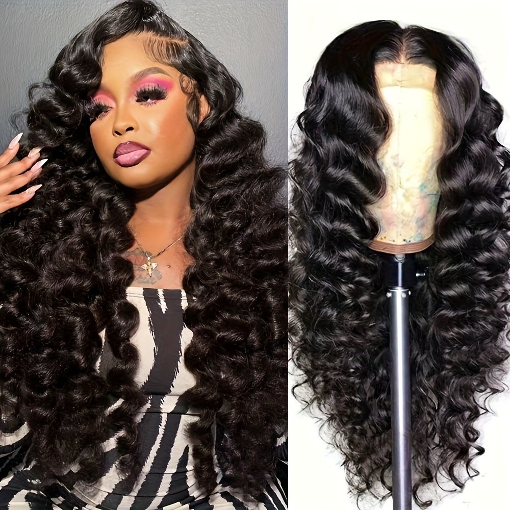 Long Black Deep Wave Lace Front Wigs 13×4 Free Part Pre Plucked Natural Hairline