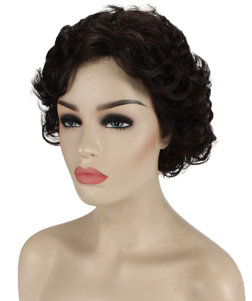 Monroe – Curly Kanekalon Synthetic Fiber Full Wig, 4 – 4.5 in, Dark Brown