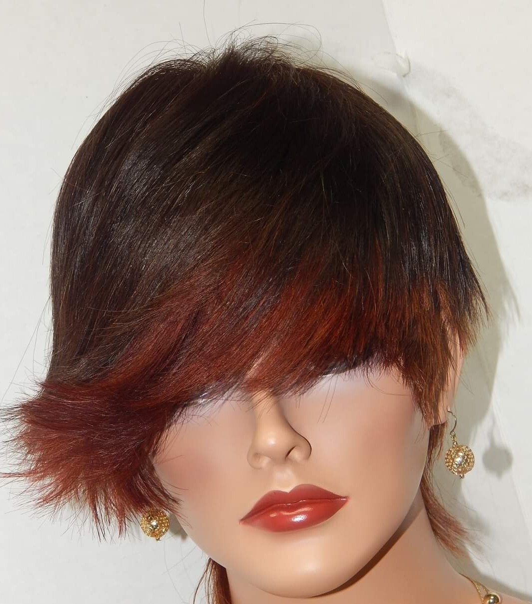 Asymmetrical 100% Virgin Chinese Full Cut Lace Wig Color Brown Highlight Arburn