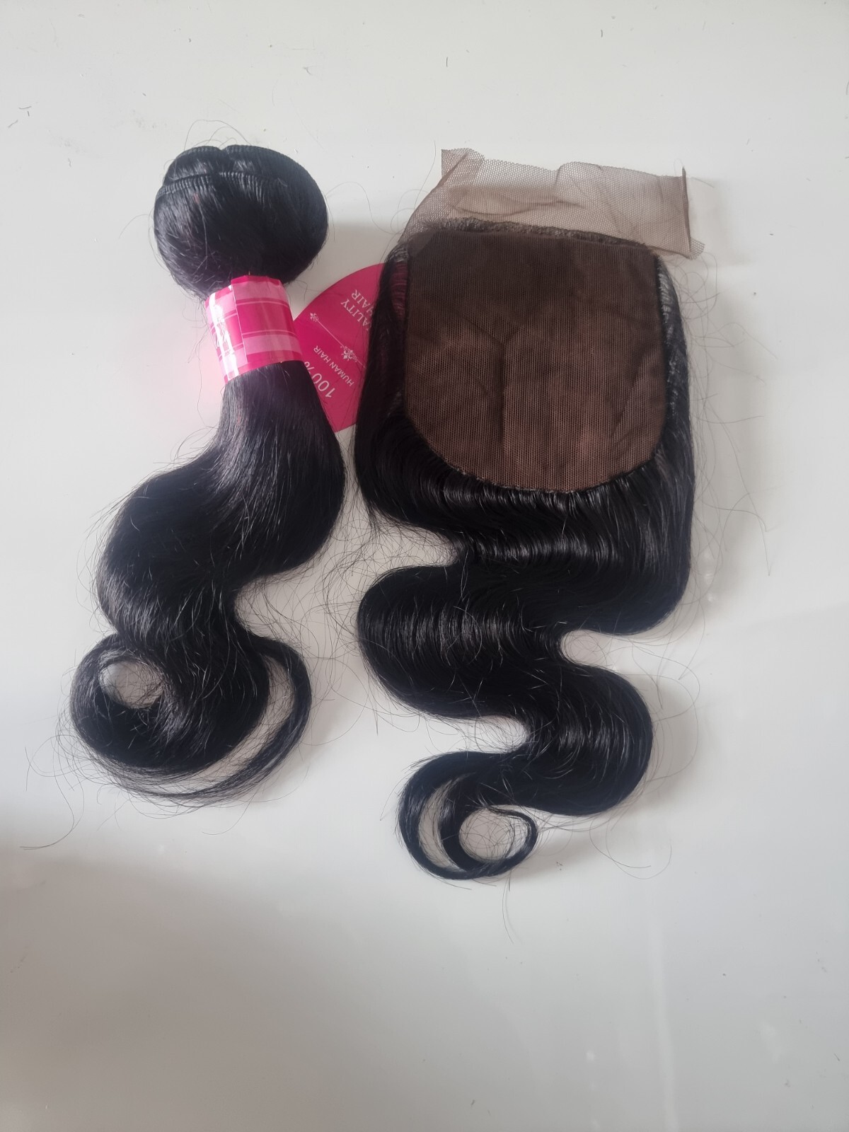 1BUNDLE 12+12INCH 4X4 SILK BASE CLOSURE PERUVIAN BODY WAVES HAIR JET BLACK 150g