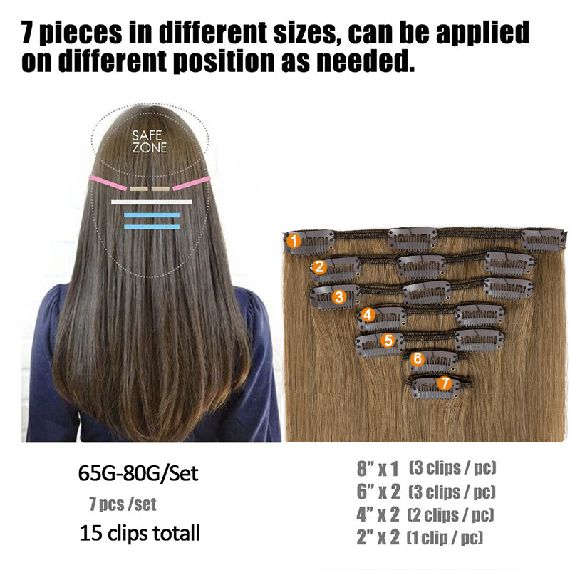 100% Real Russian Clip in Remy Human Hair Extensions 8 Pieces Full Head Blonde
