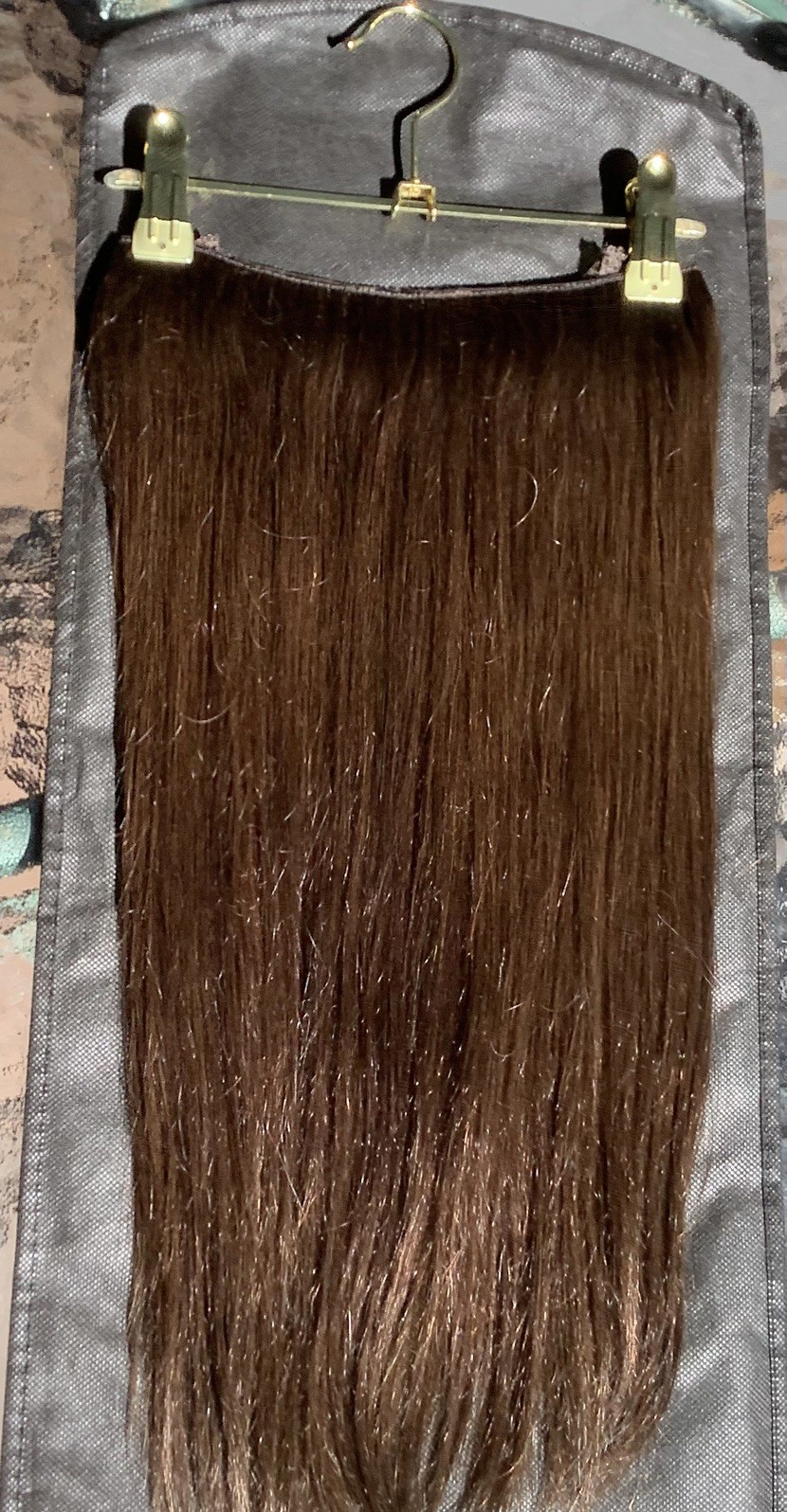 Hidden Crown Halo Hair Extension 18” Real Human Hair Medium Brown #3 Weft Piece