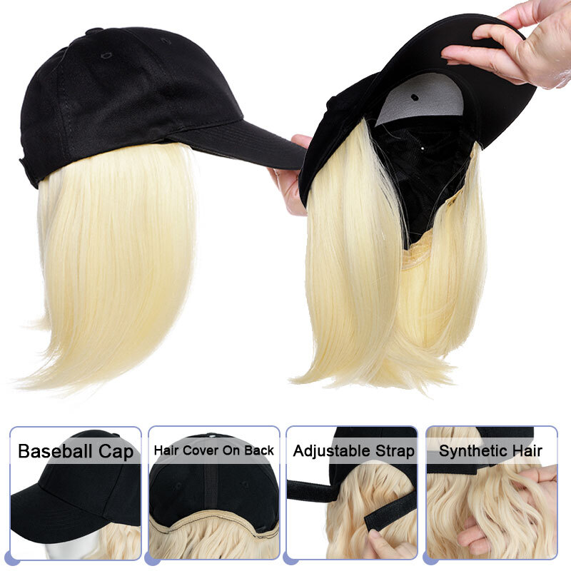Cap with Hair Attached For Women Wig Hat with Hair Short Bob Style Synthetic US