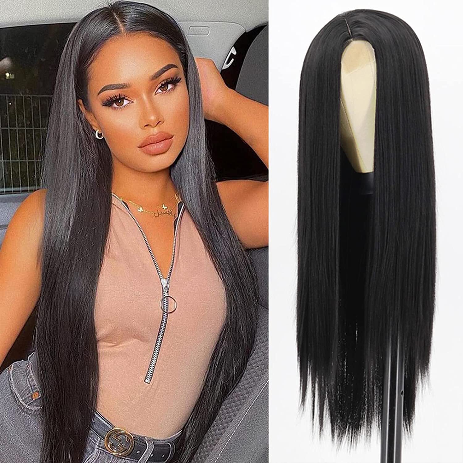 27″ Long Black Straight Wigs Women Hair Wigs Natural for Halloween Cosply Wig US