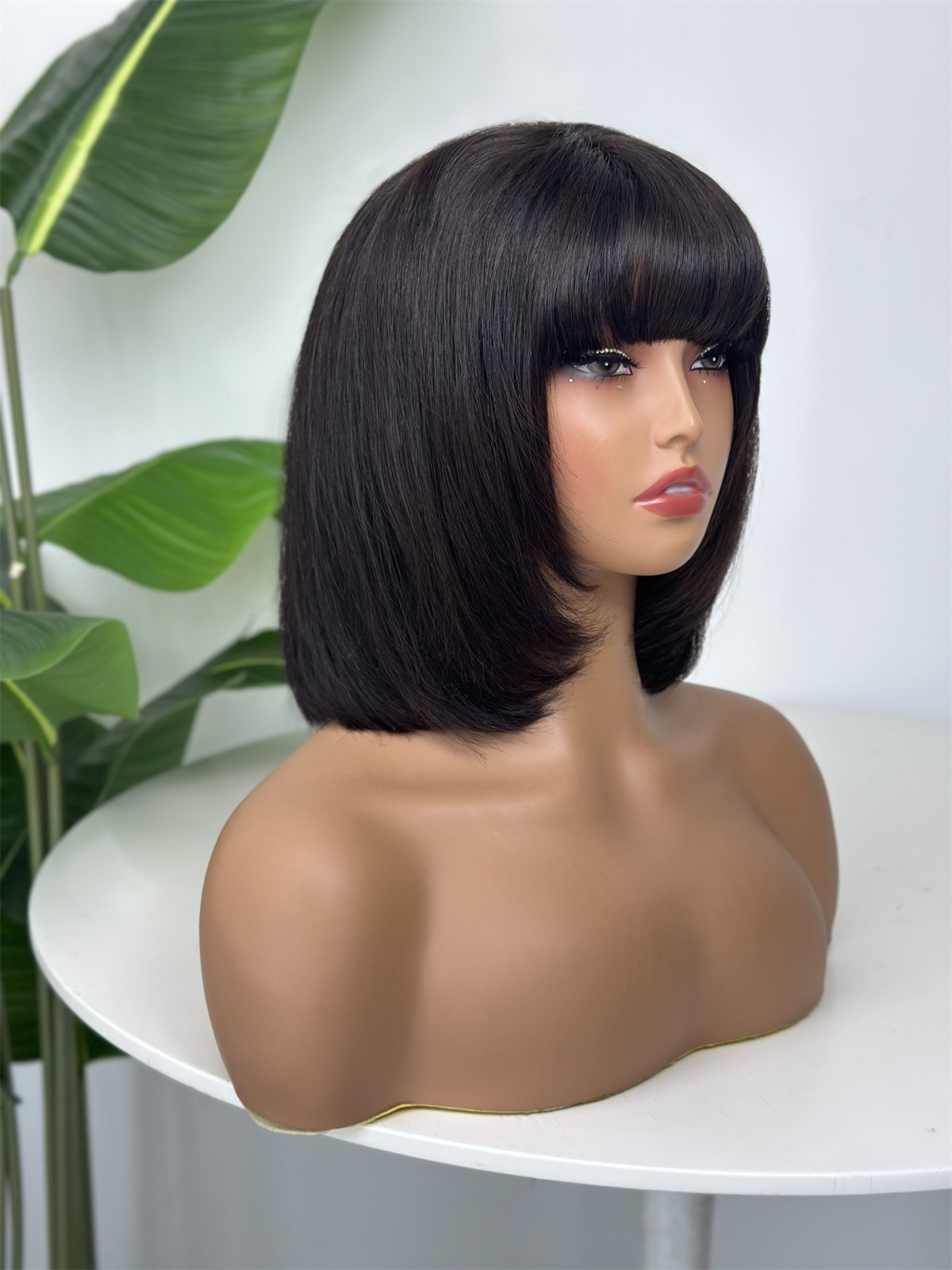 Pre-cut Lace 10in Bob With Bangs 4×4 Silk Top Lace Front Wig 100% Human Hair