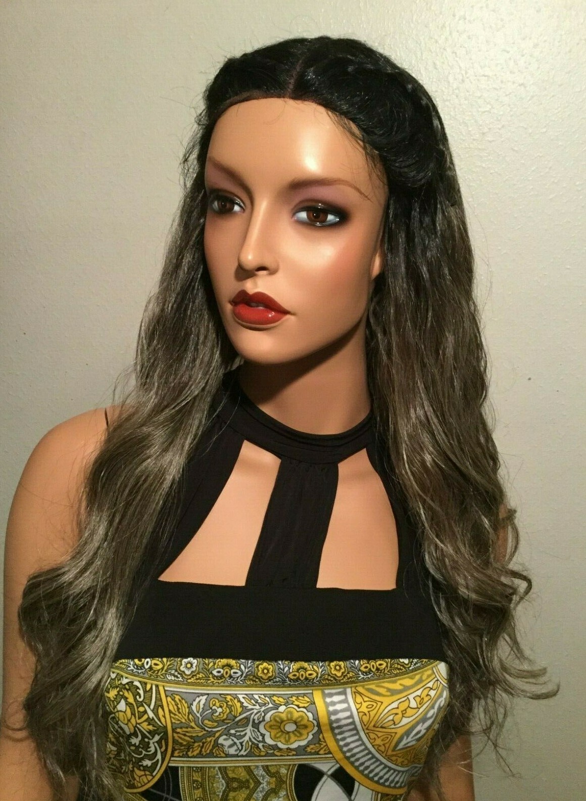 NWOT SIS High Heat Long Wavy Dark Brown and Silver Ombre Fashion Lace Front
