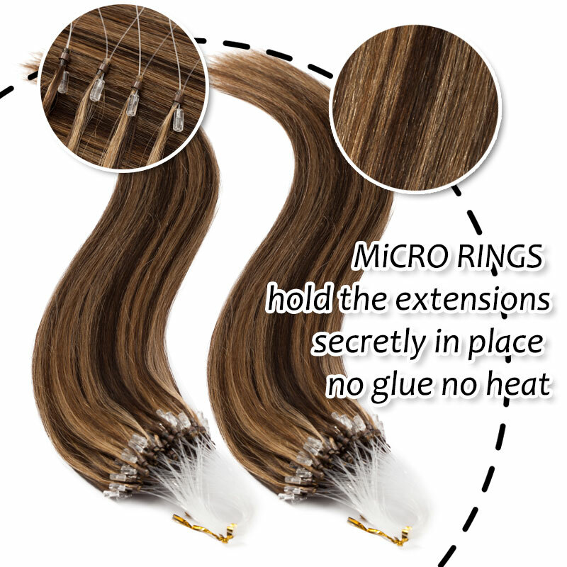 Brown 100% Human Hair Micro Ring Tip Loop Beads Remy Hair Extensions 1g/s Black
