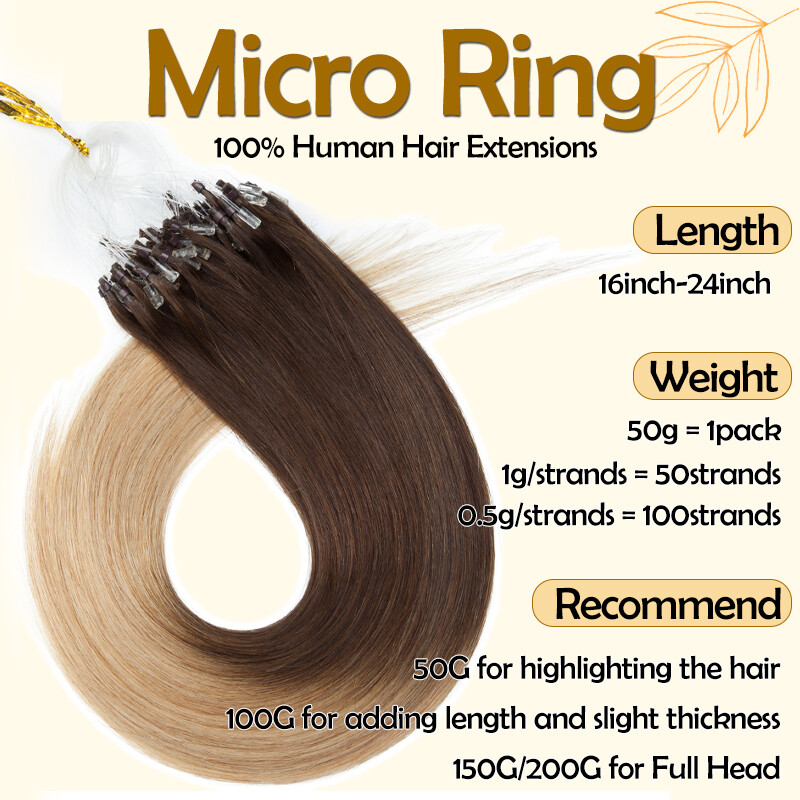 Micro Loop Ring Beads 100% Remy Human Hair Extensions 200g for Thick Full Head