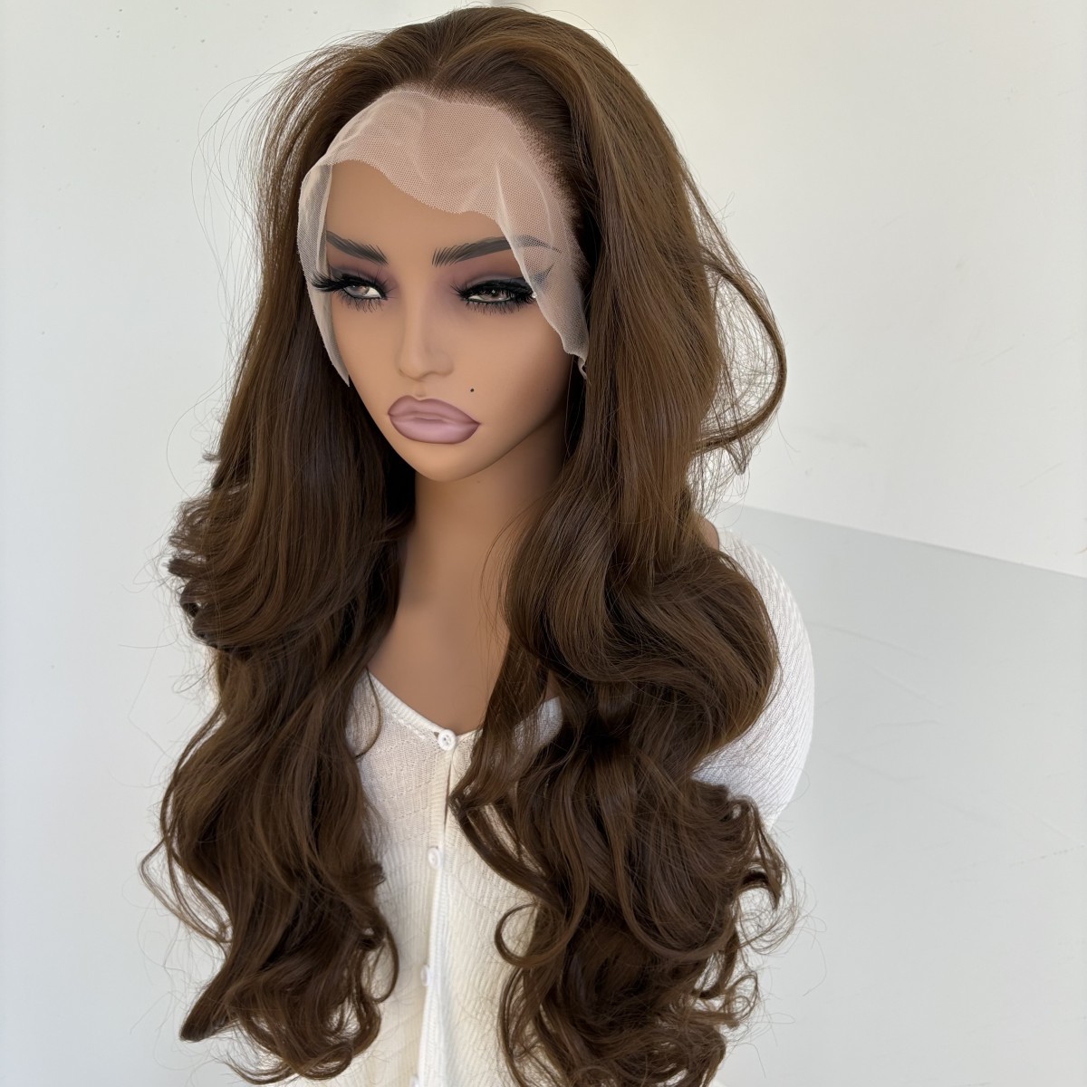 Lace Frontal Wigs Heat Resistant Synthetic Hair Long Wavy Light brown