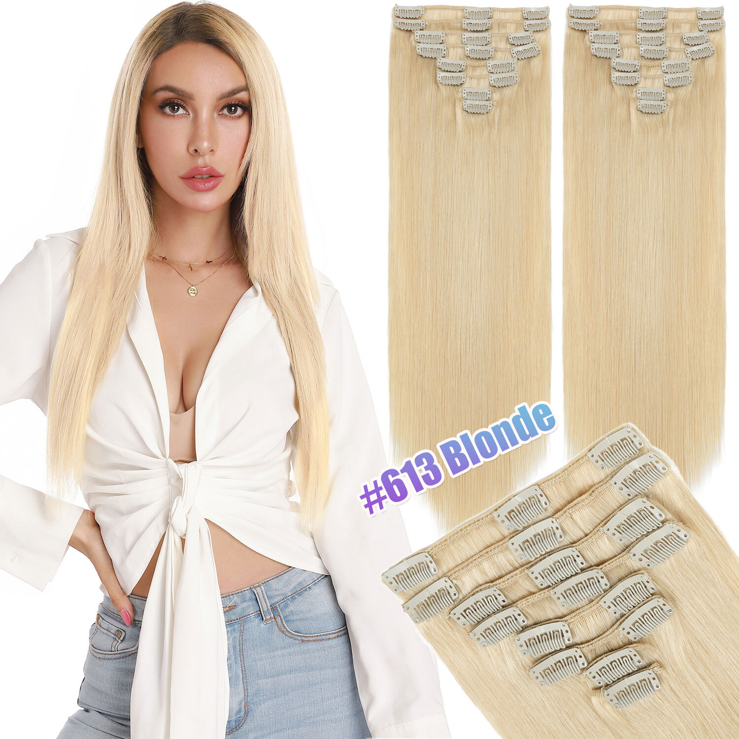 Balayage Clip In Human Hair Extensions 100%Real Remy Hair Full Head US CLEARANCE