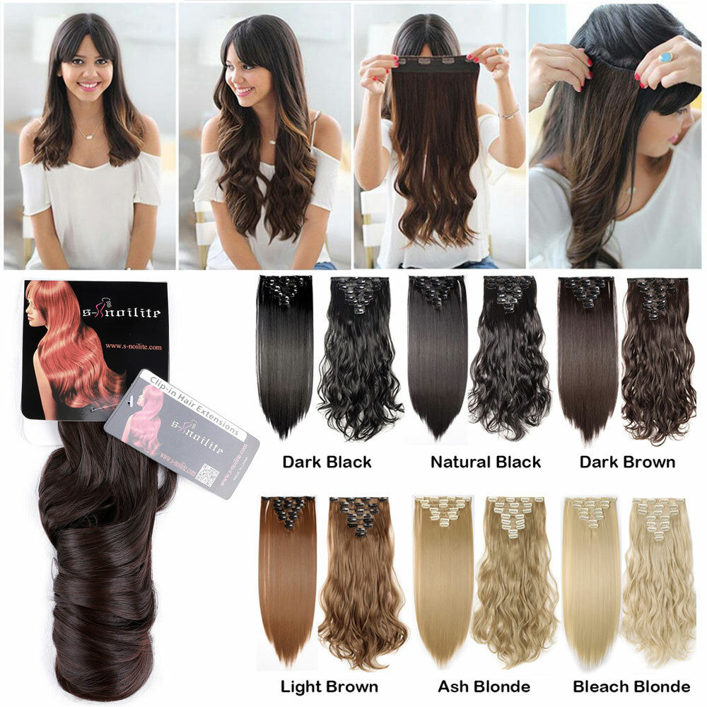 Clip In Real Natural Like Human Thick Long Wavy Curly Straight Hair Extensions H