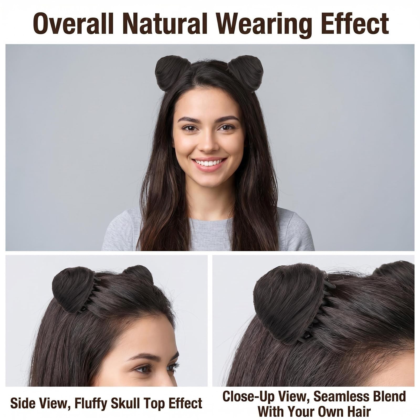 Bamboopack Cat Ears Hair Donut Chignon Claw Clip in Messy 8cm, Brown Dark