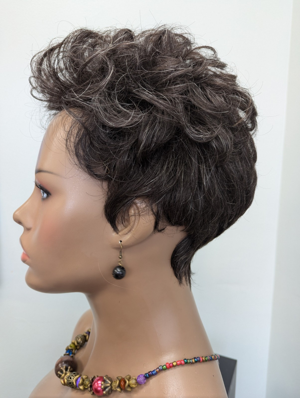 Short Pixie Curly Tony Of Beverly Tess Color 34 Dark Brown Mix 25% Gray Streaks