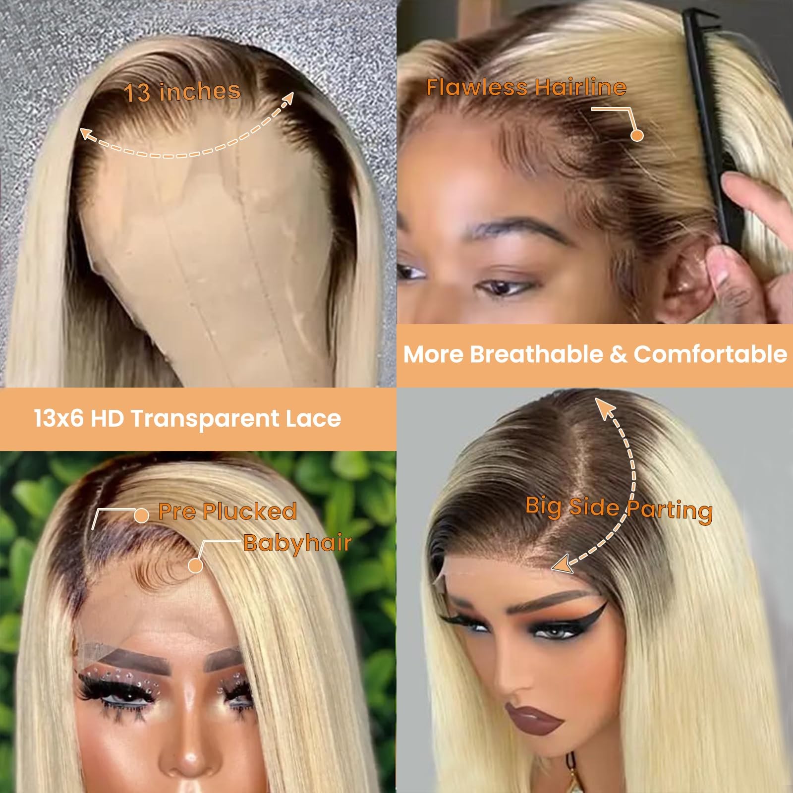 Munx Upgrade-1B613 Blonde Bob Wig Human Hair 8 13X6 Ombre Blonde Bob Lace Front