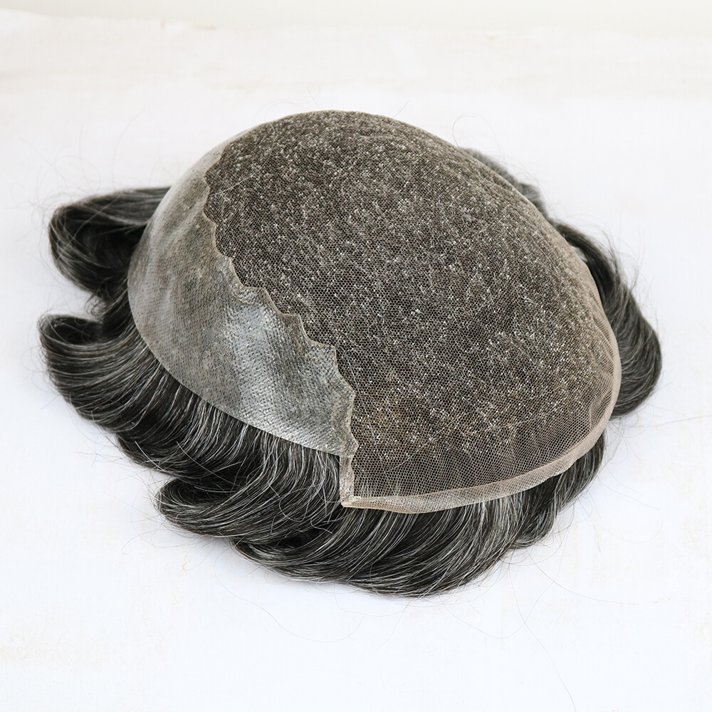 1B65 Grey Lace Front 100%Human Hair Men Toupee Q6 Breathable Swiss Lace& PU Base