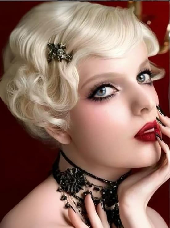 Salaibs Blonde 1920s Finger Wave Wig Short Curly Heat Resist Synthetic Women