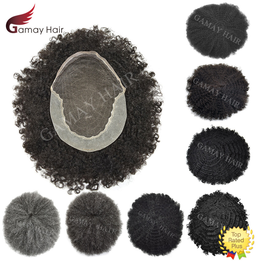 Afro Curl Mens Toupee Hairpiece French Lace Front African American Hair Systems