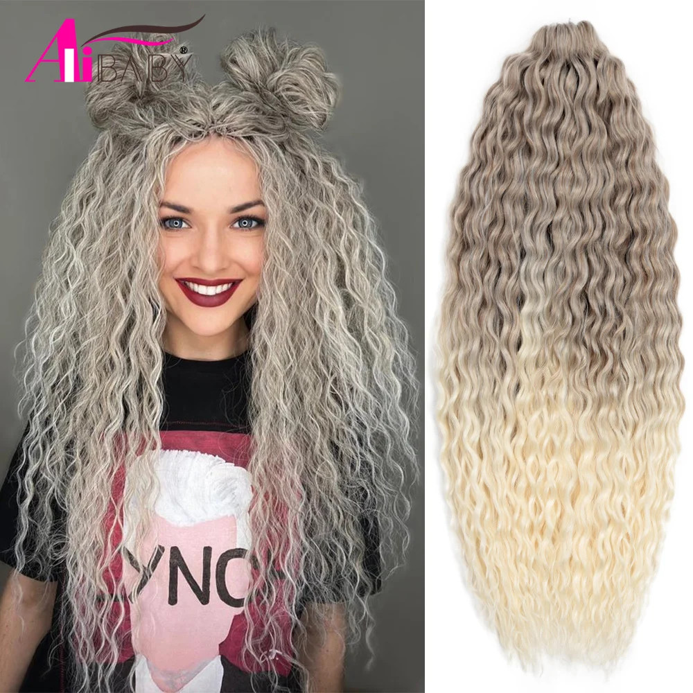 Ariel afro Curl Water Wave Braiding Hair Synthetic Crochet Blonde Pink Ombre