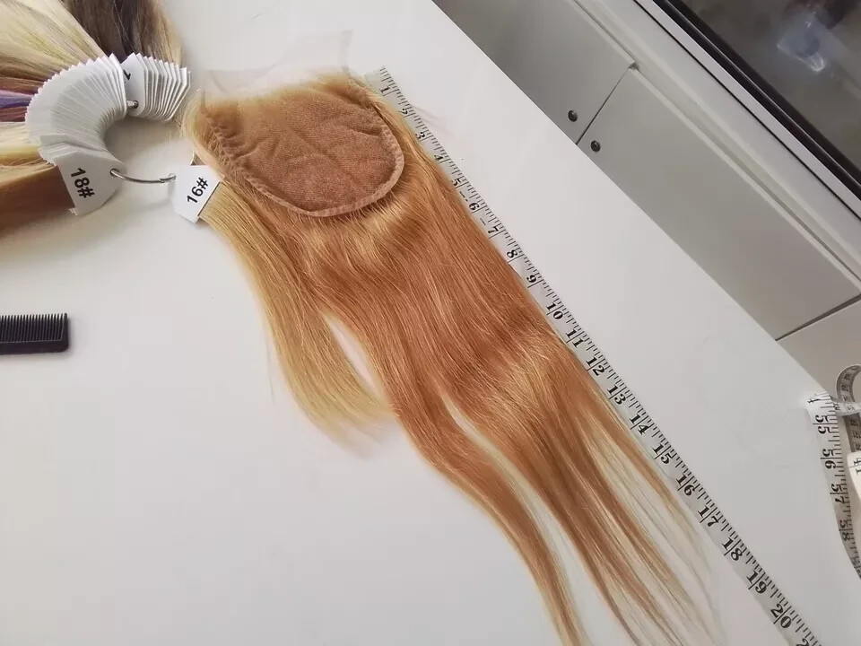 18″5X5 WIDE LACE CLOSURE STRAIGHT BRAZILIAN VIRGIN HUMAN HAIR STONNY BLONDE 16#