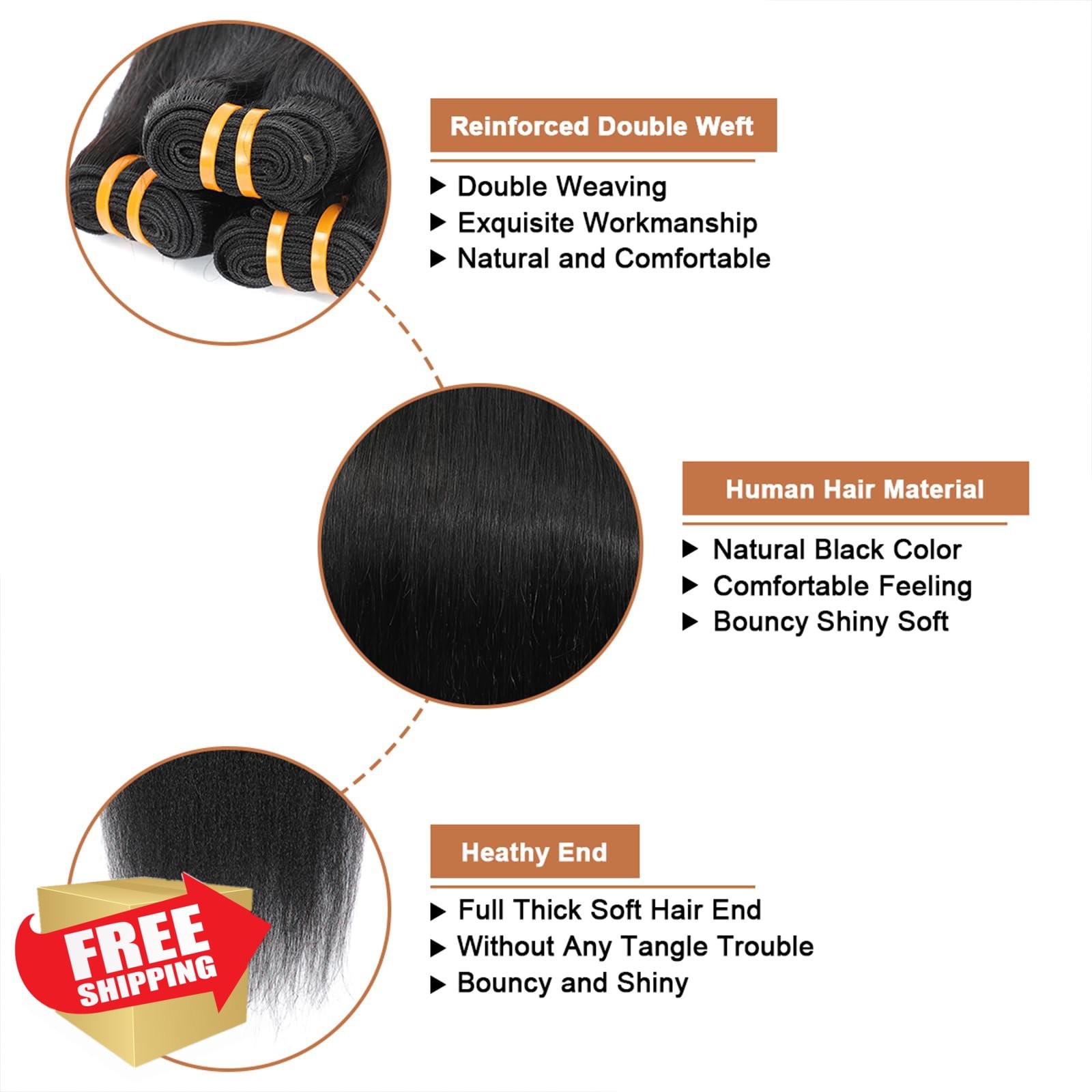 Missking Burmese Straight 3 Bundles 16 Inch Virgin Hair