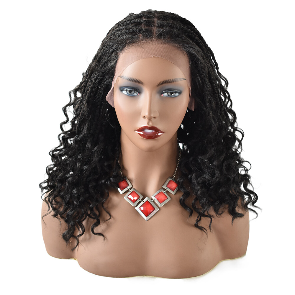Lace Front Cornrow Hand Braided Lightweight Glueless Women Wig Synthetic Wavy US