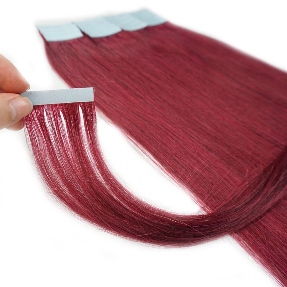 Reusable Tape in Hair Extensions Real Remy Human Hair Seamless SkinWeft Straight