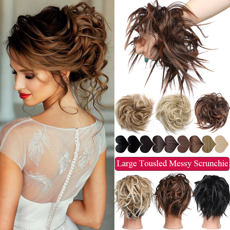 REAL as Human Hair Messy Bun Elastic Scrunchie Clip In Ponytail Fake Extensions