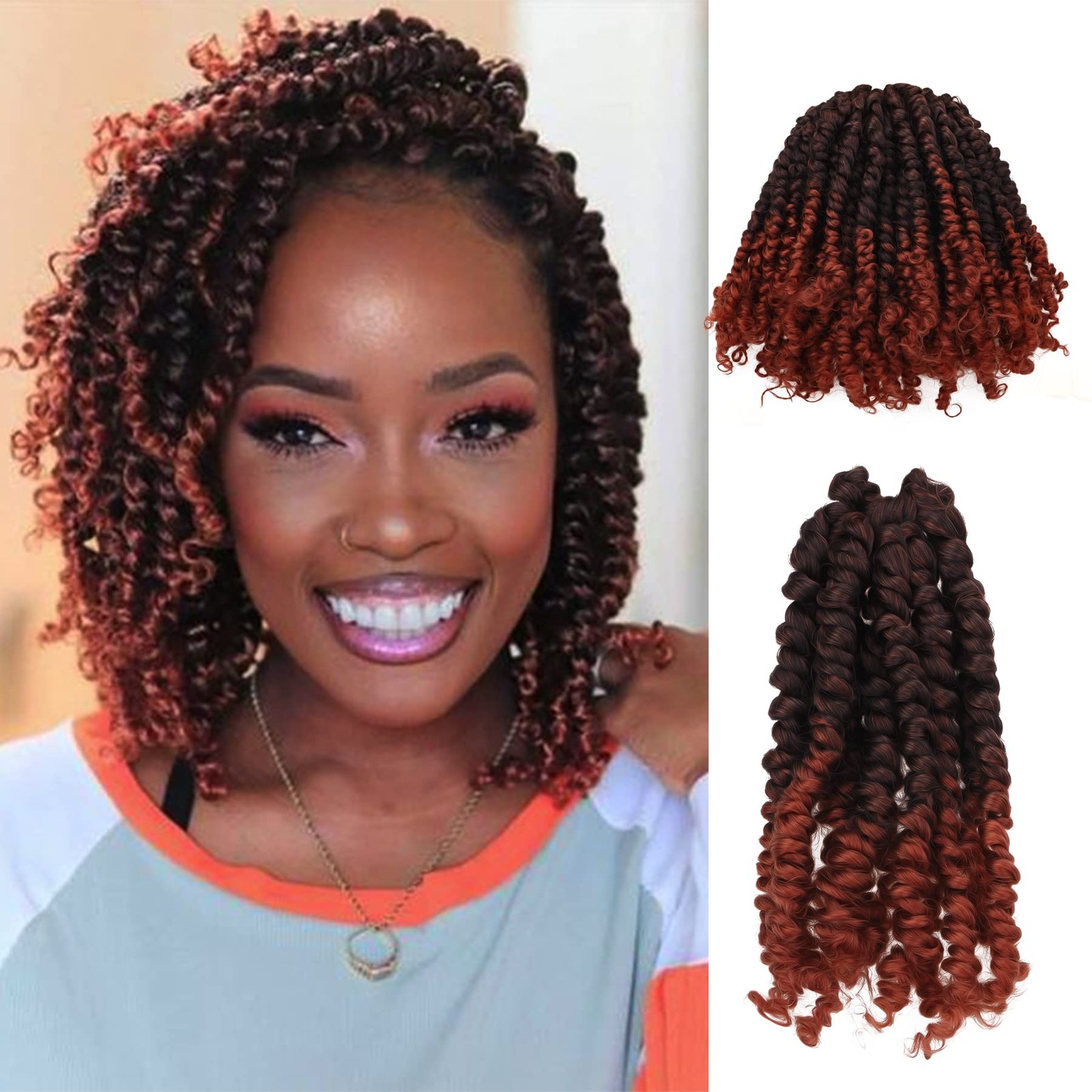 Passion Twist Crochet Hair 6 Inches 8 Packs Ombre Ginger – Easy Install
