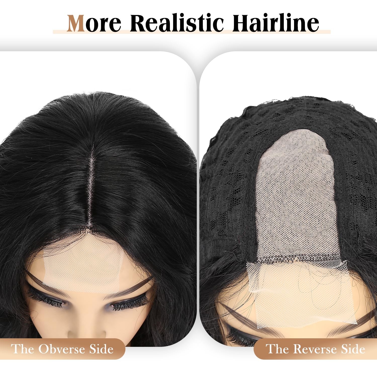 Wiger Short Wavy Wigs For Women Black Body Wave Hair Wig 16 Inch Middle Part