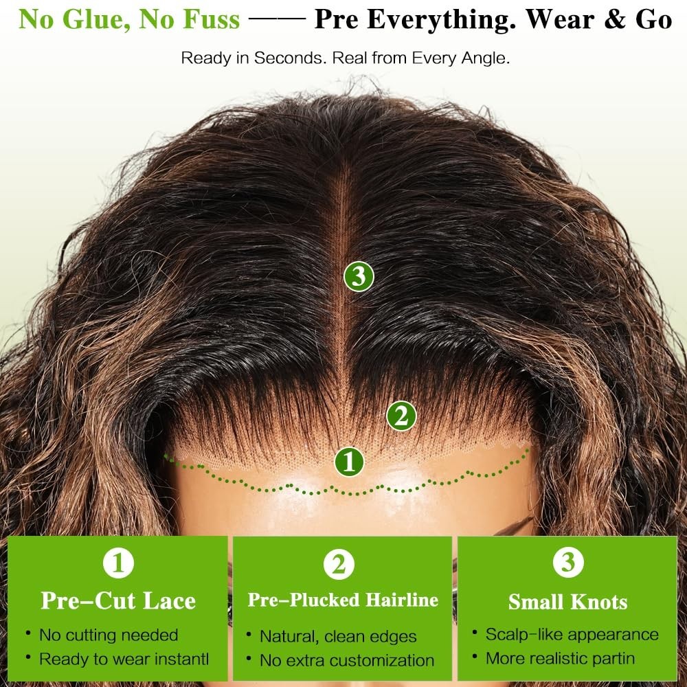 26 Inch Ombre Lace Front Wig – Glueless Human Hair, Pre-Plucked, Deep Wave, 210