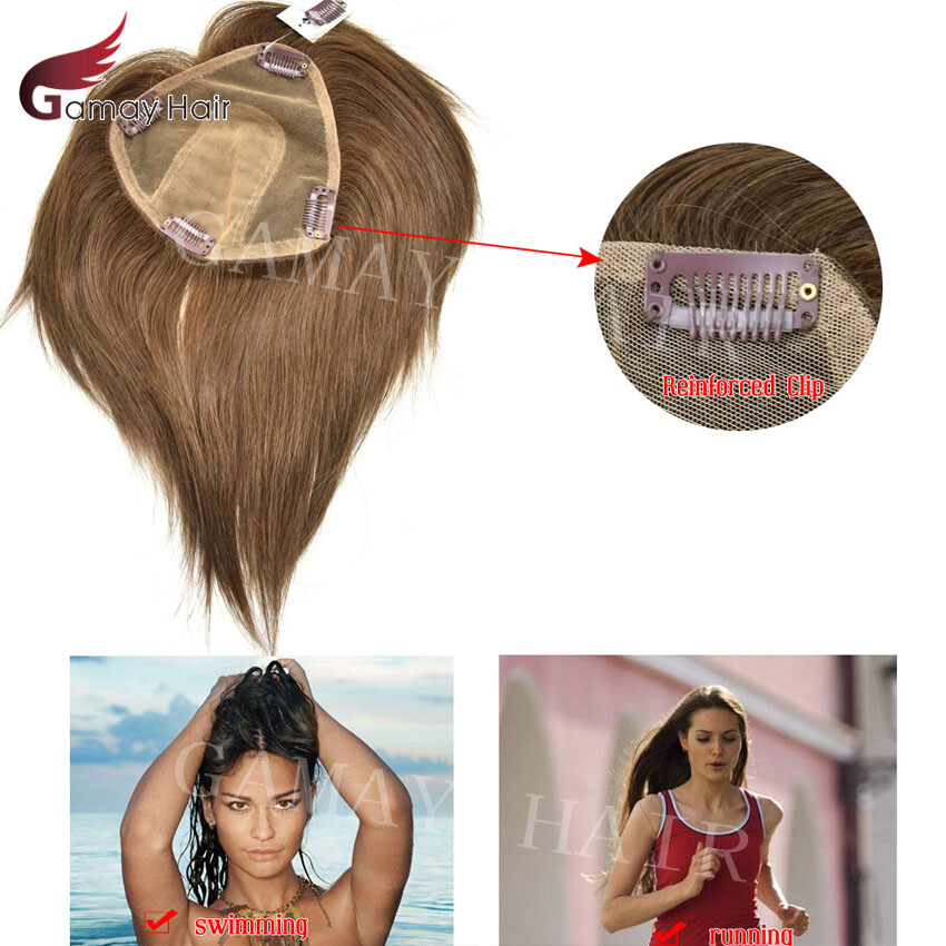 100% Remy Human Hair Topper Piece Straight Thin Clip in Top Hairpiece for Women