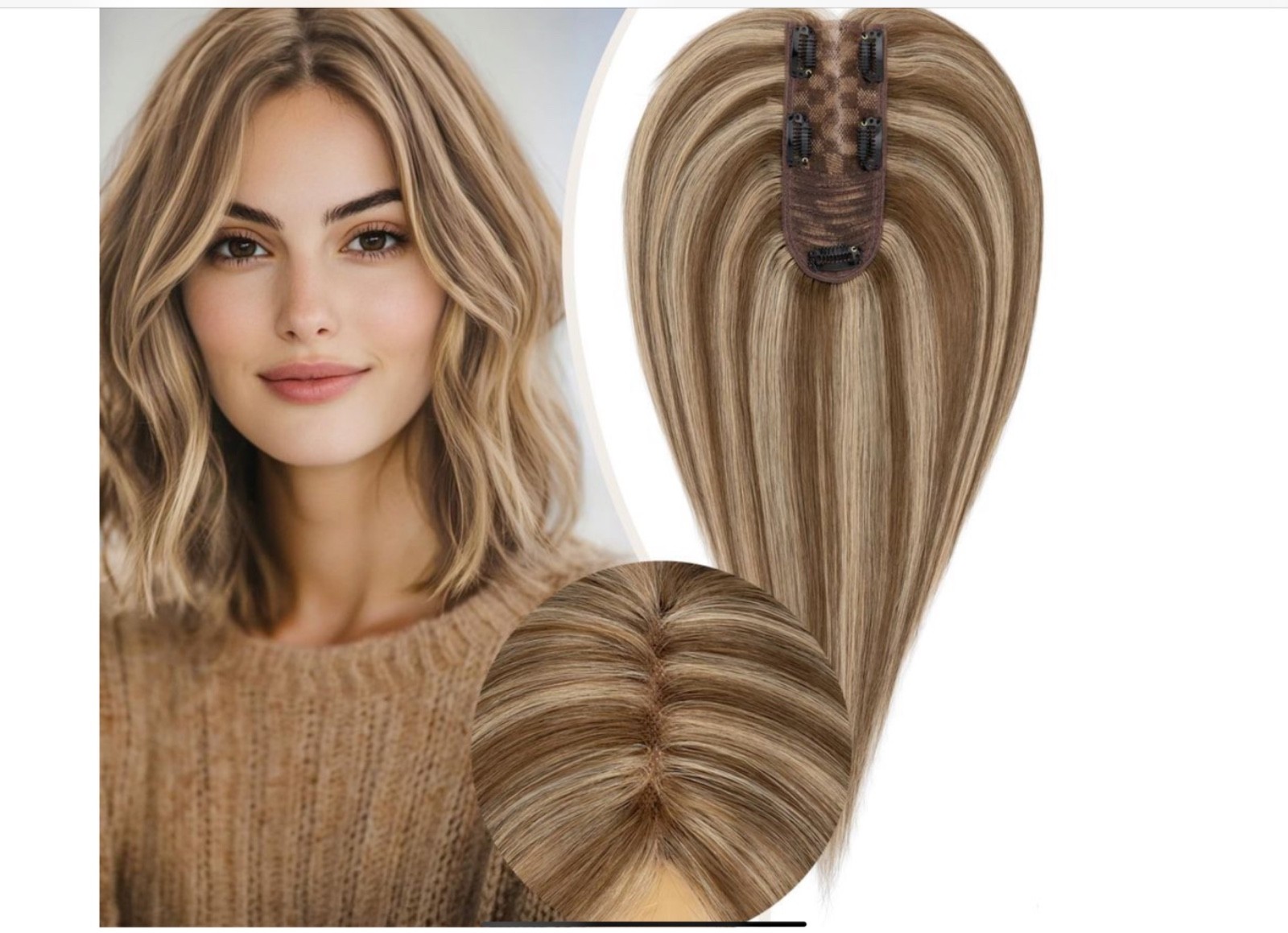 👍Topper Hairpiece Real 100% Remy Human Hair Base Top Piece Thin Hairs
