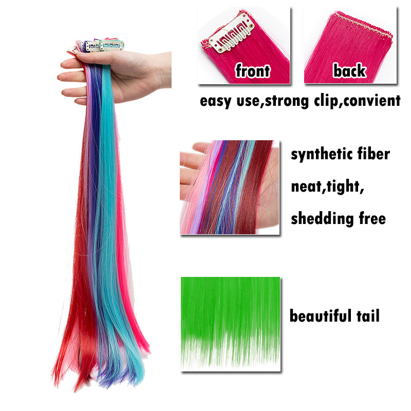 10Piece Colors Clip In Highlight Hair Streaks Hair Extensions Multi-color Braids