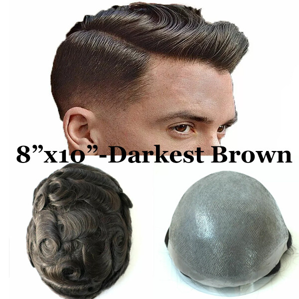 Mens Hair Replacement Thin Skin Toupee Black Grey Hairpieces PU System Wig