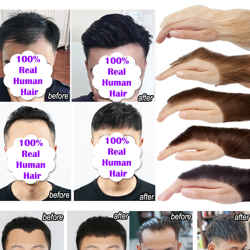 Mens Toupee Forehead Hairline 100% Real Human Hair Replacement Front Hairpiece